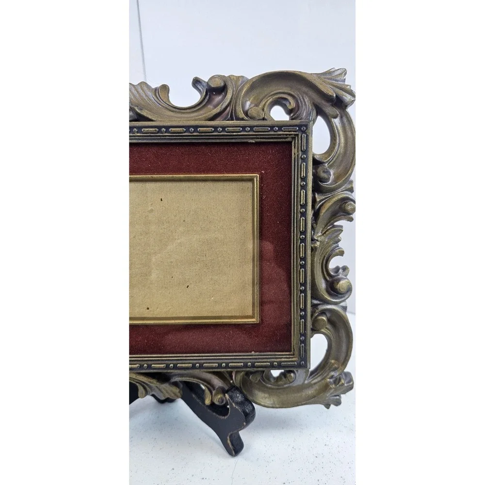 VTG Syroco‎ Style Ornate Picture Frame Burgundy Gold Hollywood Regency 5 x 3.25